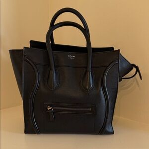 Celine Black Pebble Calfskin Luggage Tote